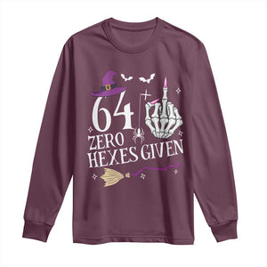 65th Birthday Halloween Long Sleeve Shirt 64 Plus Middle Finger Zero Hexes Given Gift For Women TS14 Maroon Print Your Wear