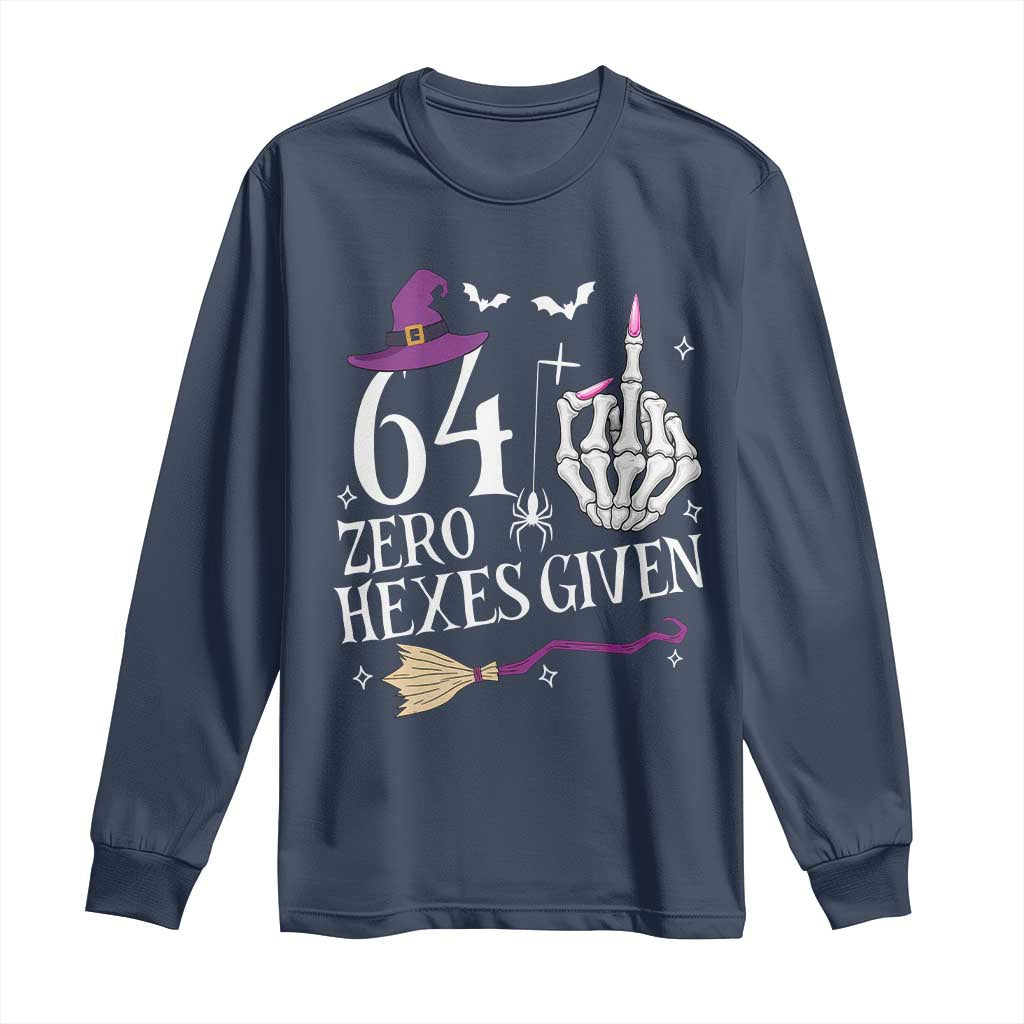 65th Birthday Halloween Long Sleeve Shirt 64 Plus Middle Finger Zero Hexes Given Gift For Women TS14 Navy Print Your Wear