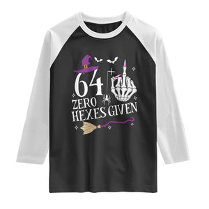 65th Birthday Halloween Raglan Shirt 64 Plus Middle Finger Zero Hexes Given Gift For Women TS14 Black White Print Your Wear