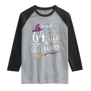 65th Birthday Halloween Raglan Shirt 64 Plus Middle Finger Zero Hexes Given Gift For Women TS14 Heather Gray Black Print Your Wear