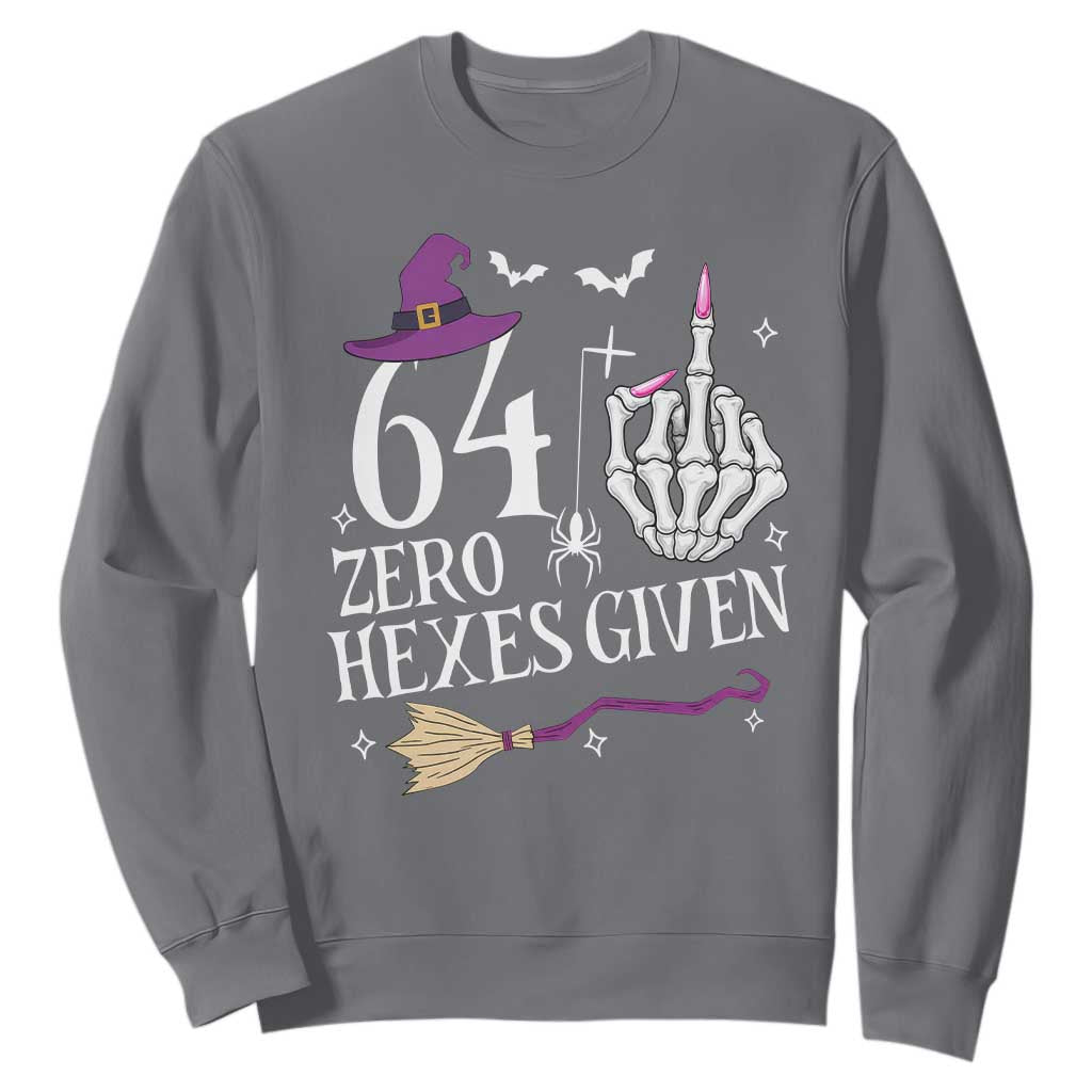 65th Birthday Halloween Sweatshirt 64 Plus Middle Finger Zero Hexes Given Gift For Women TS14 Charcoal Print Your Wear