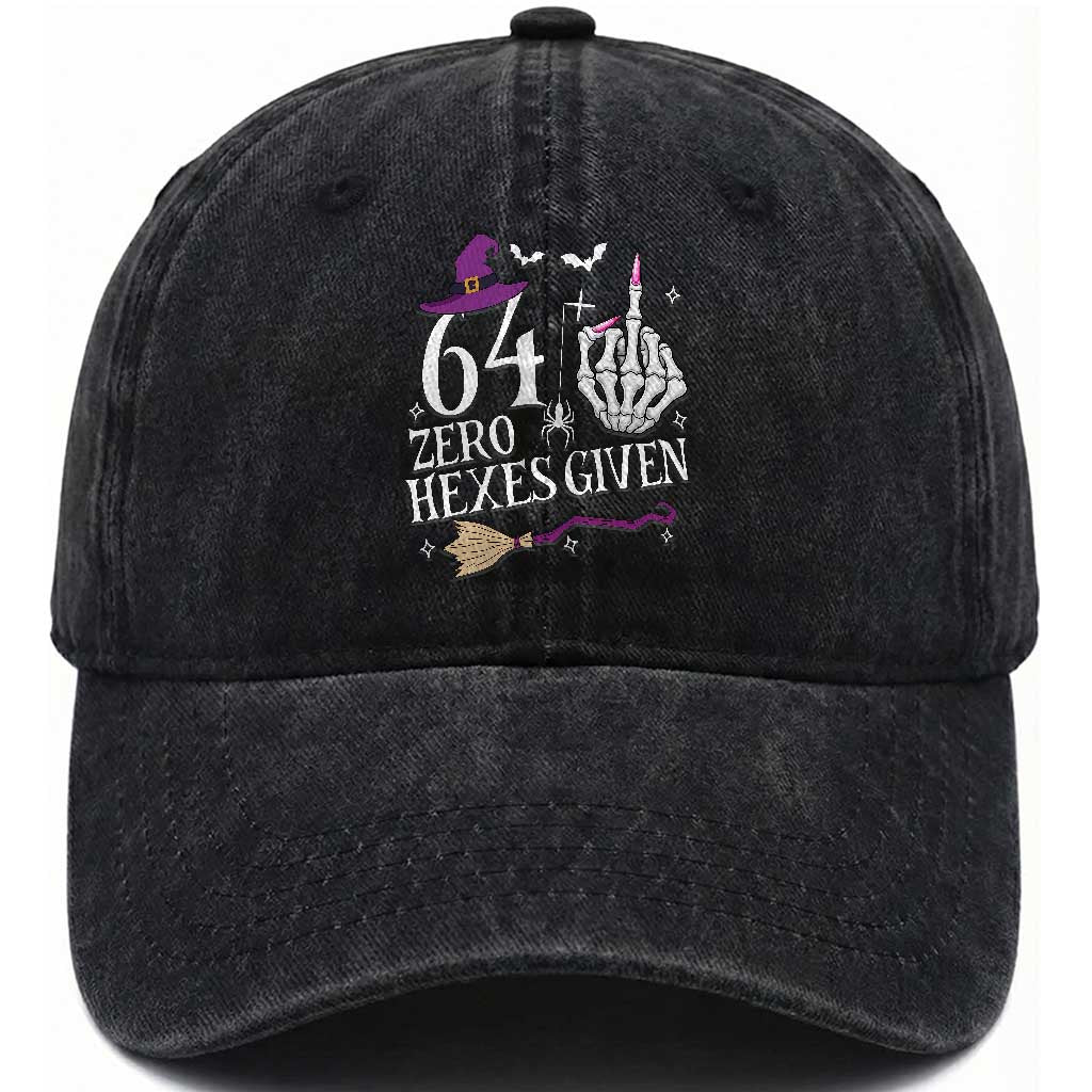 65th Birthday Halloween Washed Cotton Baseball Cap 64 Plus Middle Finger Zero Hexes Given Gift For Women TS14 Print Your Wear