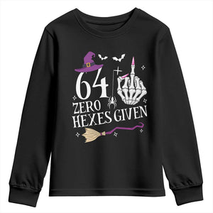 65th Birthday Halloween Youth Sweatshirt 64 Plus Middle Finger Zero Hexes Given Gift For Women TS14 Black Print Your Wear