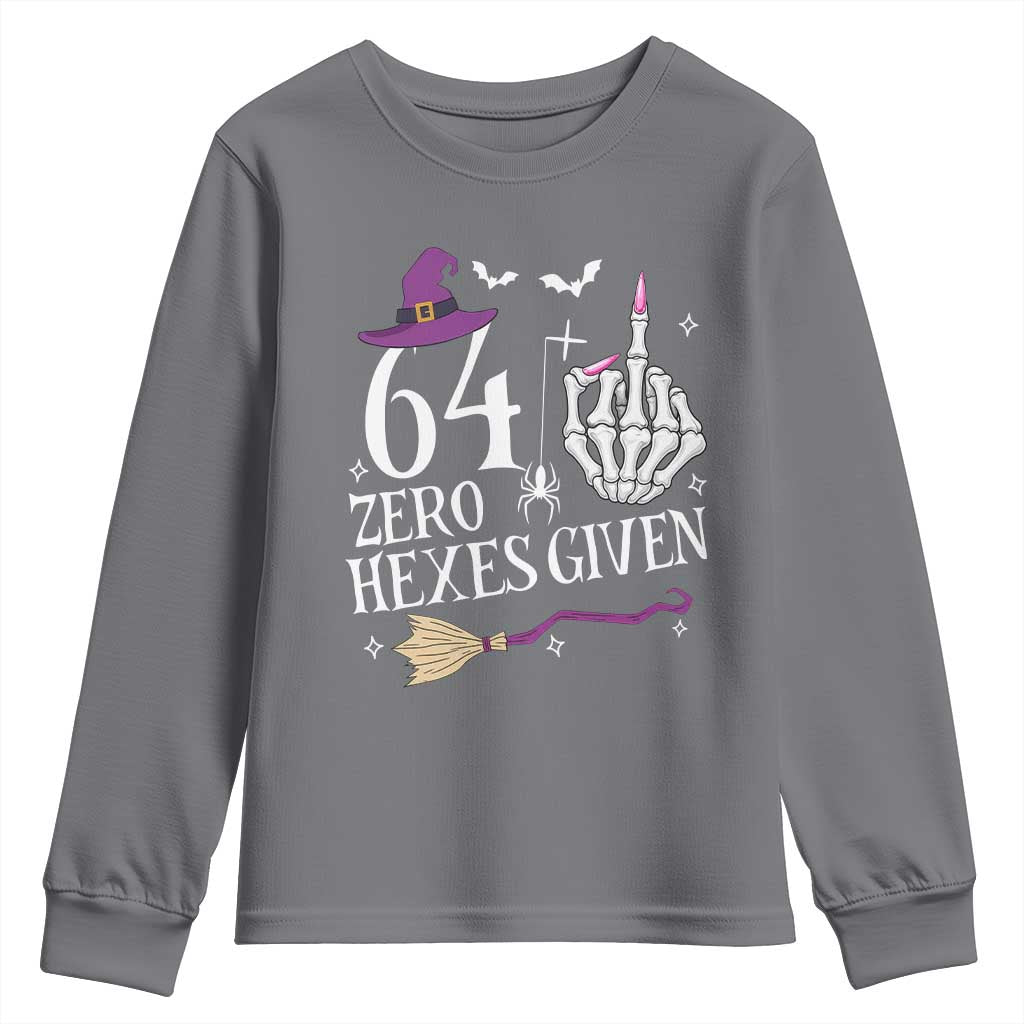 65th Birthday Halloween Youth Sweatshirt 64 Plus Middle Finger Zero Hexes Given Gift For Women TS14 Charcoal Print Your Wear