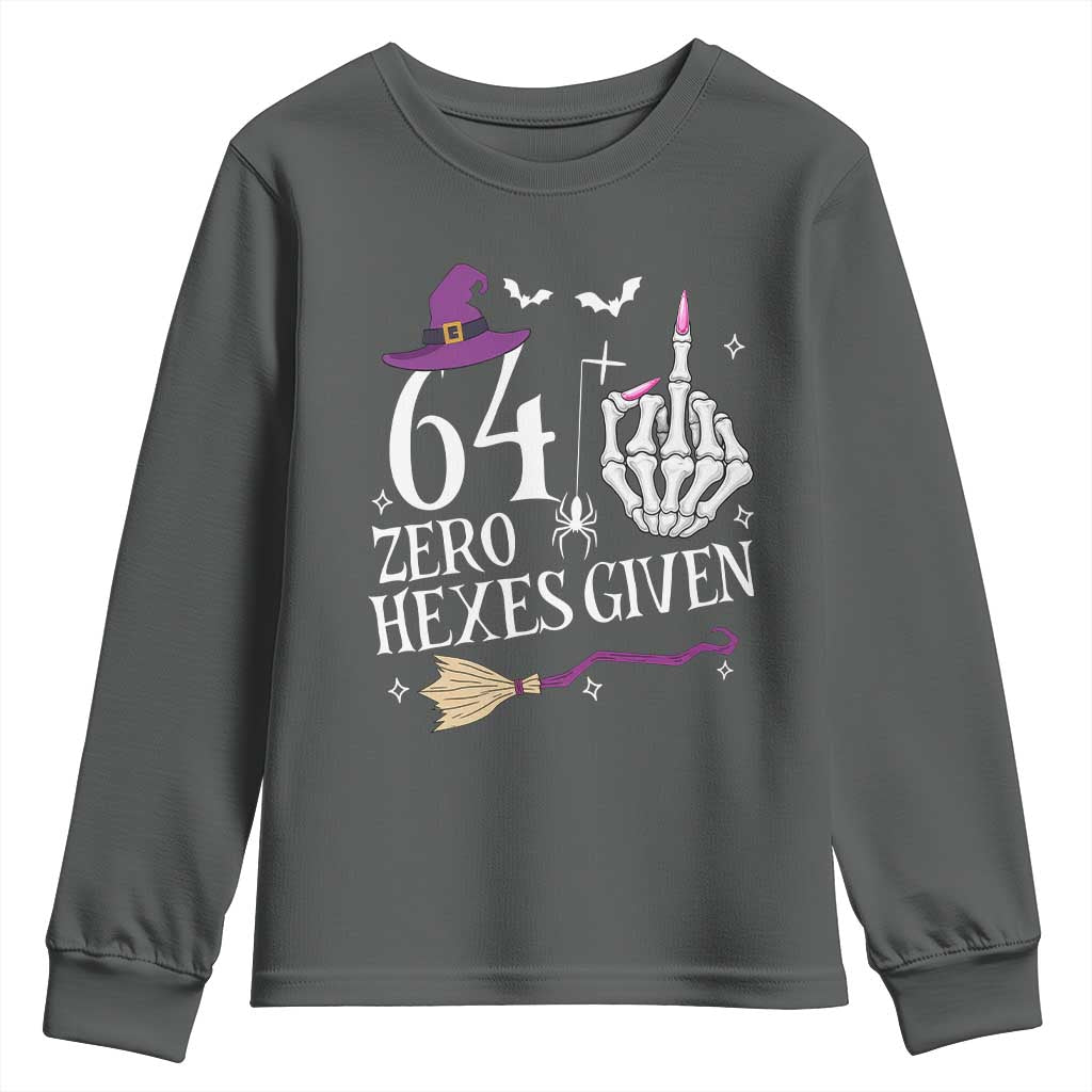 65th Birthday Halloween Youth Sweatshirt 64 Plus Middle Finger Zero Hexes Given Gift For Women TS14 Dark Heather Print Your Wear