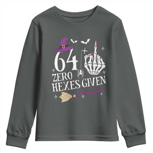 65th Birthday Halloween Youth Sweatshirt 64 Plus Middle Finger Zero Hexes Given Gift For Women TS14 Dark Heather Print Your Wear