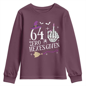 65th Birthday Halloween Youth Sweatshirt 64 Plus Middle Finger Zero Hexes Given Gift For Women TS14 Maroon Print Your Wear