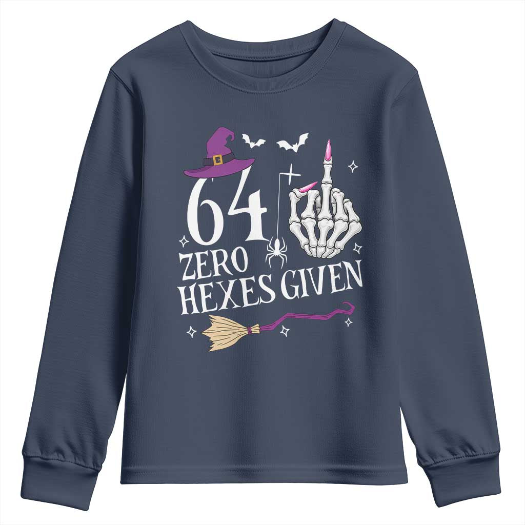 65th Birthday Halloween Youth Sweatshirt 64 Plus Middle Finger Zero Hexes Given Gift For Women TS14 Navy Print Your Wear