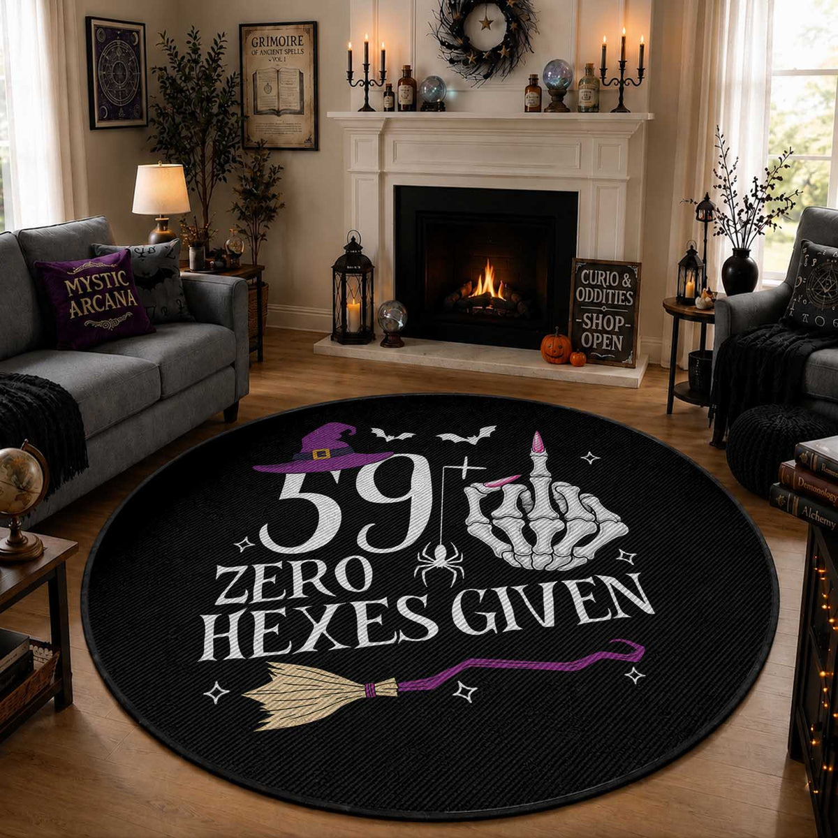60th Birthday Halloween Round Rug 59 Plus Middle Finger Zero Hexes Given Gift For Women