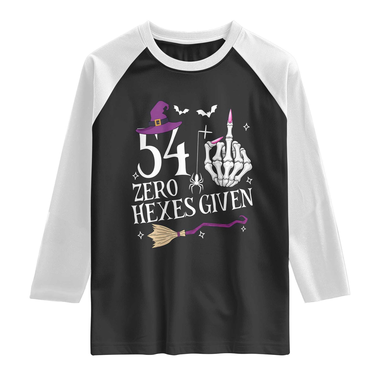 55th Birthday Halloween Raglan Shirt 54 Plus Middle Finger Zero Hexes Given Gift For Women TS14 Black White Print Your Wear
