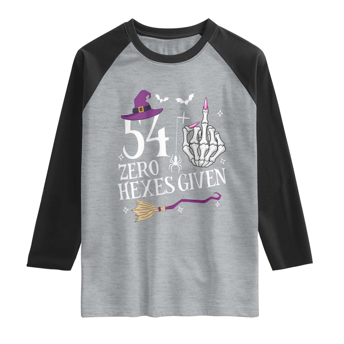 55th Birthday Halloween Raglan Shirt 54 Plus Middle Finger Zero Hexes Given Gift For Women TS14 Heather Gray Black Print Your Wear