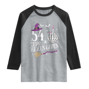 55th Birthday Halloween Raglan Shirt 54 Plus Middle Finger Zero Hexes Given Gift For Women TS14 Heather Gray Black Print Your Wear