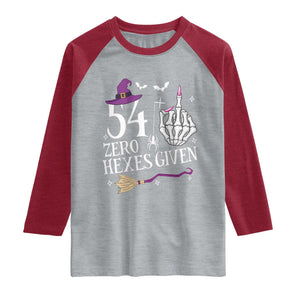 55th Birthday Halloween Raglan Shirt 54 Plus Middle Finger Zero Hexes Given Gift For Women TS14 Heather Gray Heather Red Print Your Wear