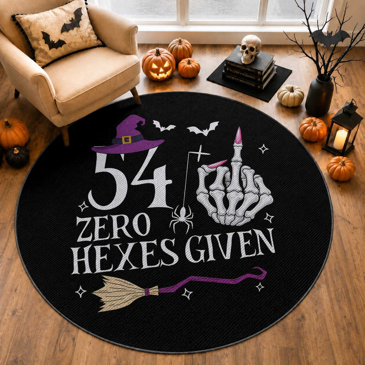 55th Birthday Halloween Round Rug 54 Plus Middle Finger Zero Hexes Given Gift For Women