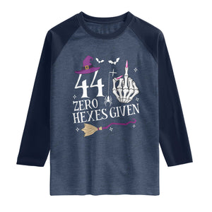45th Birthday Halloween Raglan Shirt 44 Plus Middle Finger Zero Hexes Given Gift For Women TS14 Heather Denim Navy Print Your Wear