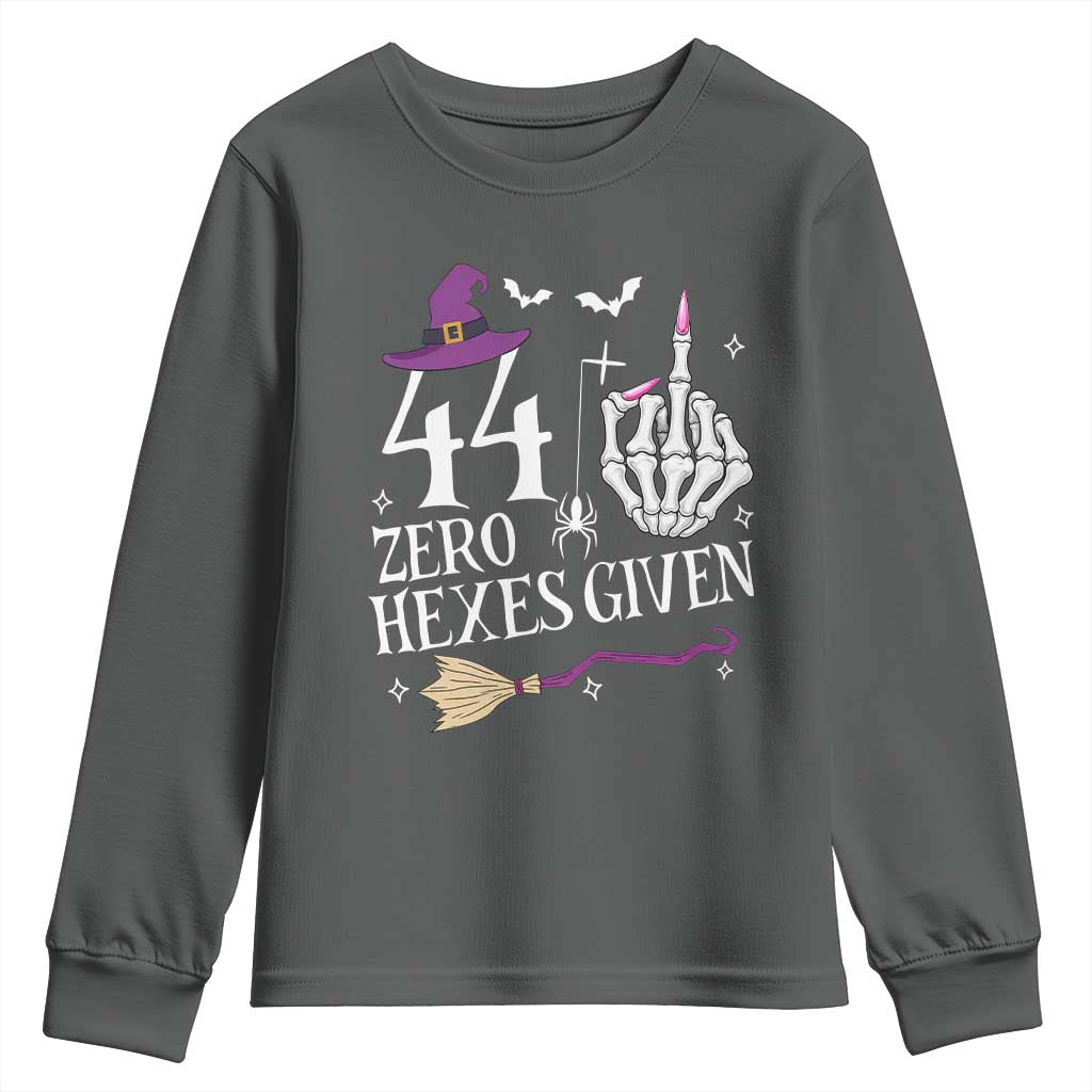45th Birthday Halloween Youth Sweatshirt 44 Plus Middle Finger Zero Hexes Given Gift For Women TS14 Dark Heather Print Your Wear