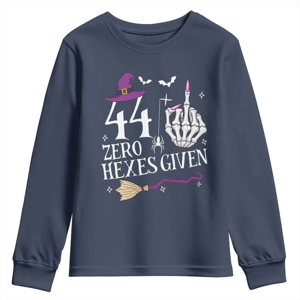 45th Birthday Halloween Youth Sweatshirt 44 Plus Middle Finger Zero Hexes Given Gift For Women TS14 Navy Print Your Wear