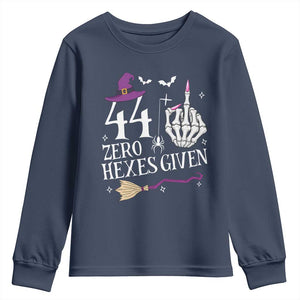 45th Birthday Halloween Youth Sweatshirt 44 Plus Middle Finger Zero Hexes Given Gift For Women TS14 Navy Print Your Wear