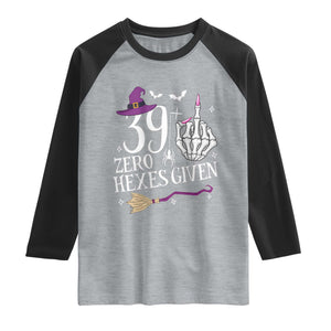 40th Birthday Halloween Raglan Shirt 39 Plus Middle Finger Zero Hexes Given Gift For Women TS14 Heather Gray Black Print Your Wear