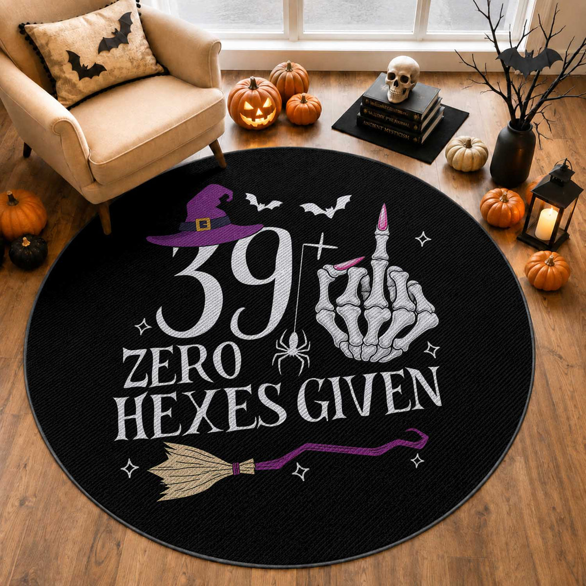40th Birthday Halloween Round Rug 39 Plus Middle Finger Zero Hexes Given Gift For Women