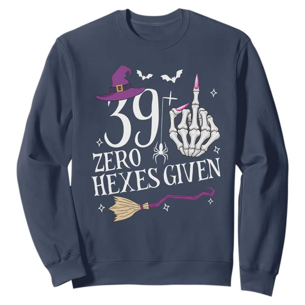 40th Birthday Halloween Sweatshirt 39 Plus Middle Finger Zero Hexes Given Gift For Women TS14 Navy Print Your Wear