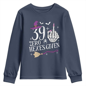 40th Birthday Halloween Youth Sweatshirt 39 Plus Middle Finger Zero Hexes Given Gift For Women TS14 Navy Print Your Wear