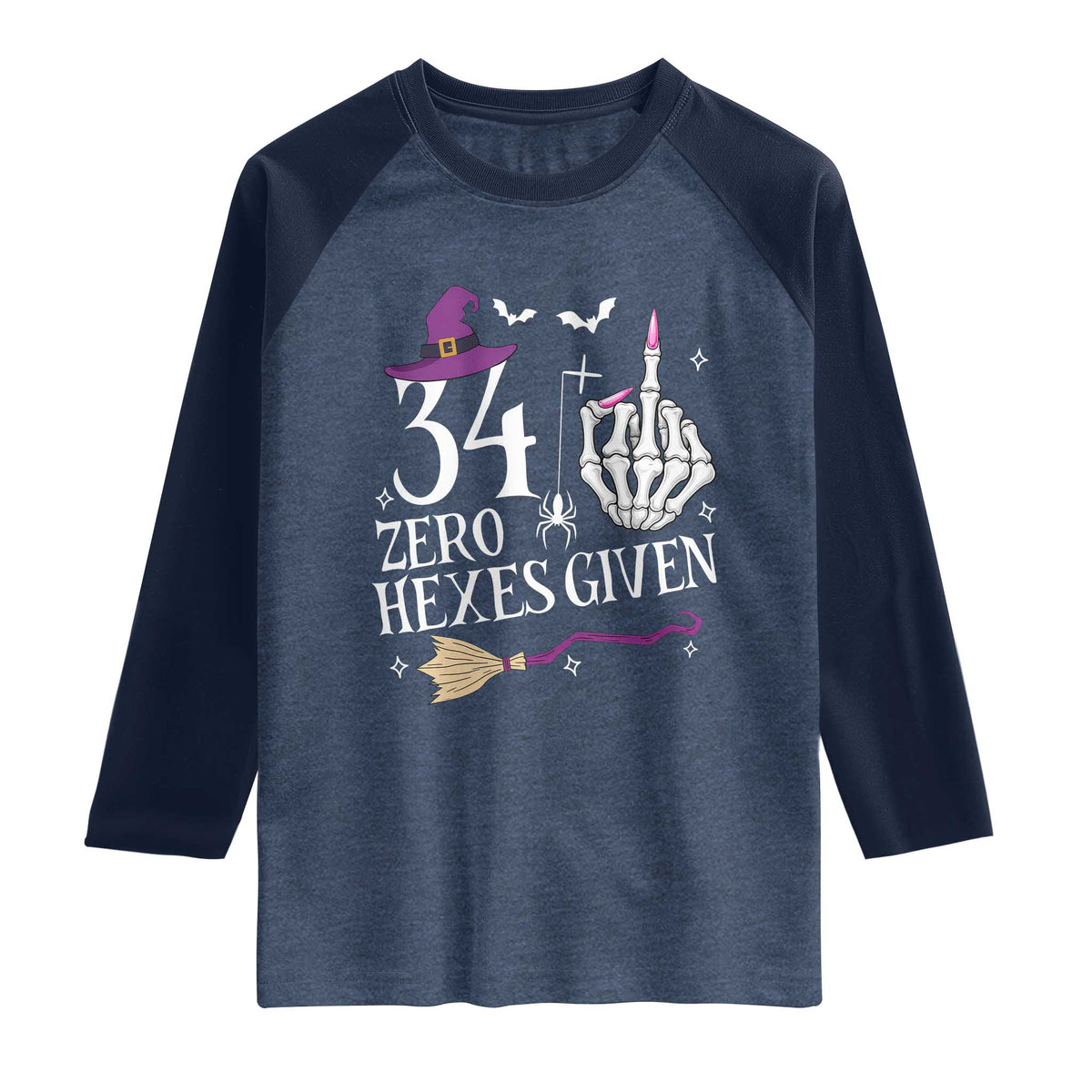 35th Birthday Halloween Raglan Shirt 34 Plus Middle Finger Zero Hexes Given Gift For Women TS14 Heather Denim Navy Print Your Wear