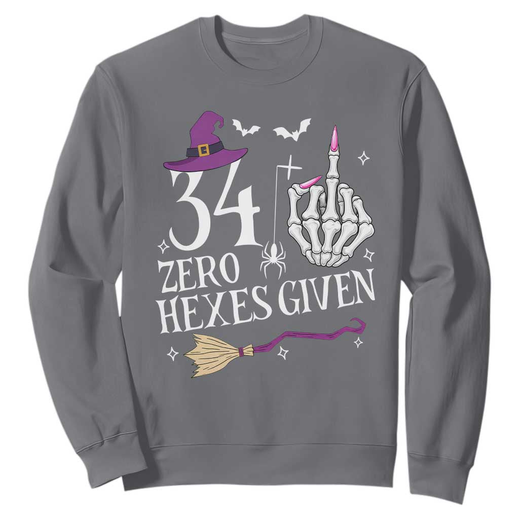 35th Birthday Halloween Sweatshirt 34 Plus Middle Finger Zero Hexes Given Gift For Women TS14 Charcoal Print Your Wear