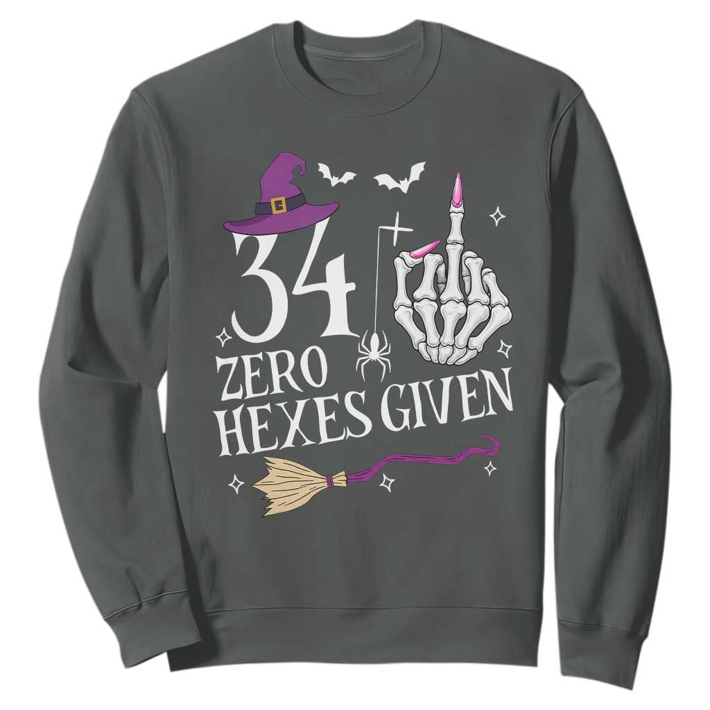 35th Birthday Halloween Sweatshirt 34 Plus Middle Finger Zero Hexes Given Gift For Women TS14 Dark Heather Print Your Wear