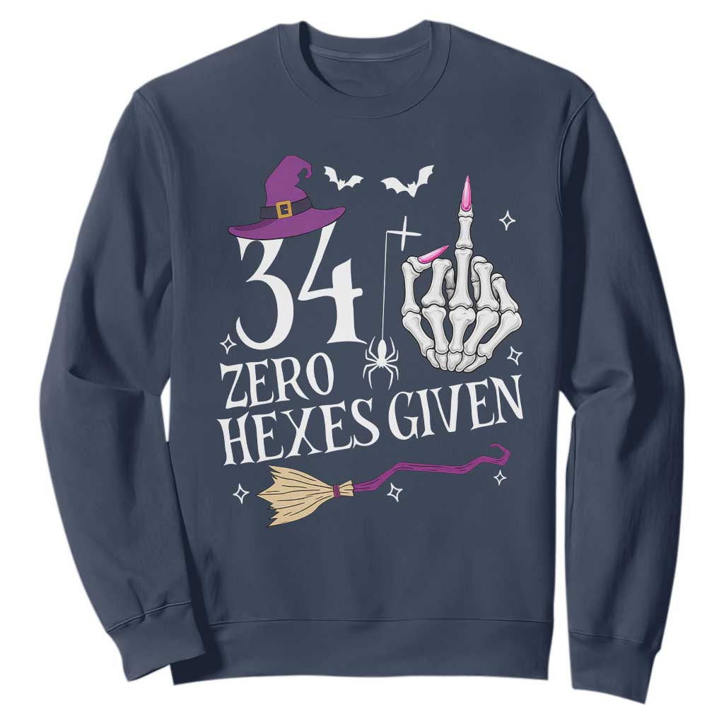 35th Birthday Halloween Sweatshirt 34 Plus Middle Finger Zero Hexes Given Gift For Women TS14 Navy Print Your Wear