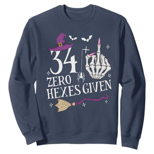 35th Birthday Halloween Sweatshirt 34 Plus Middle Finger Zero Hexes Given Gift For Women TS14 Navy Print Your Wear