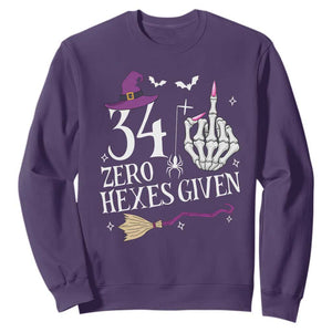35th Birthday Halloween Sweatshirt 34 Plus Middle Finger Zero Hexes Given Gift For Women TS14 Purple Print Your Wear