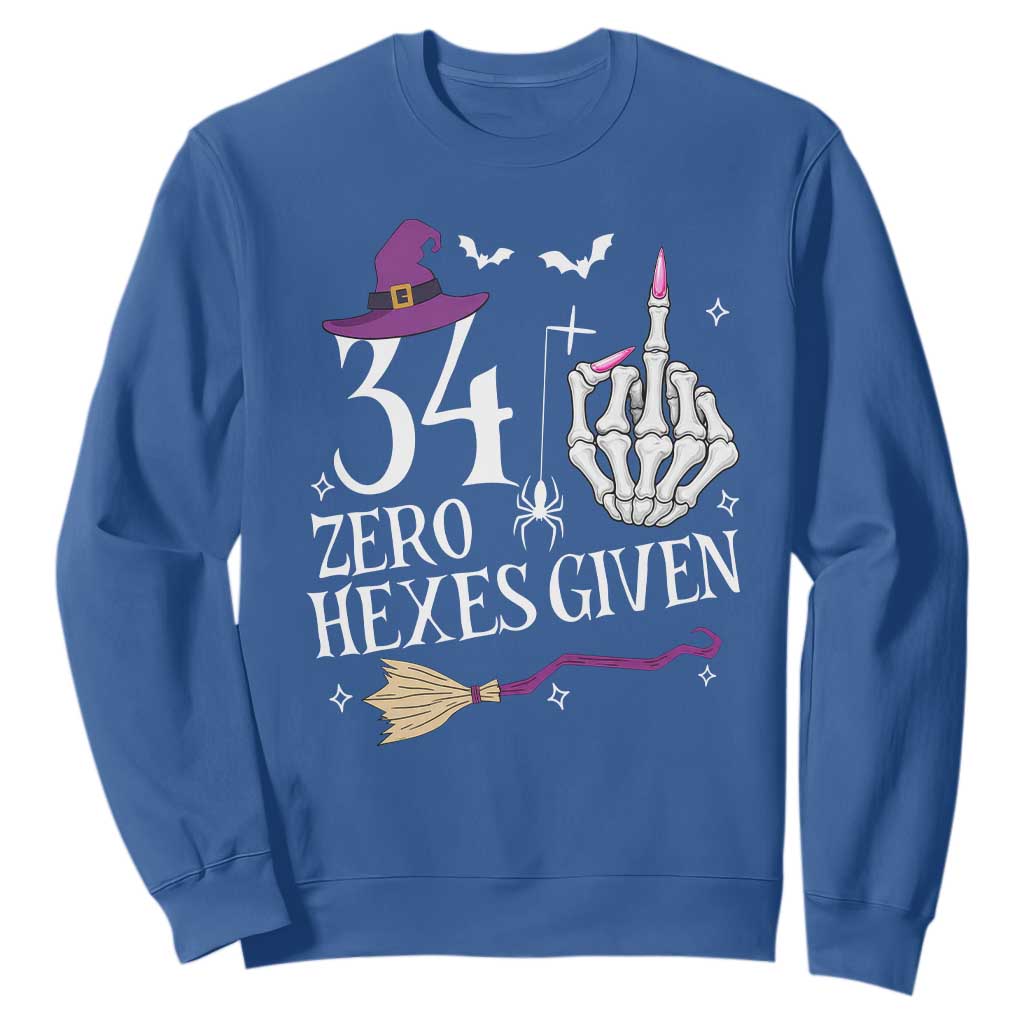 35th Birthday Halloween Sweatshirt 34 Plus Middle Finger Zero Hexes Given Gift For Women TS14 Royal Blue Print Your Wear