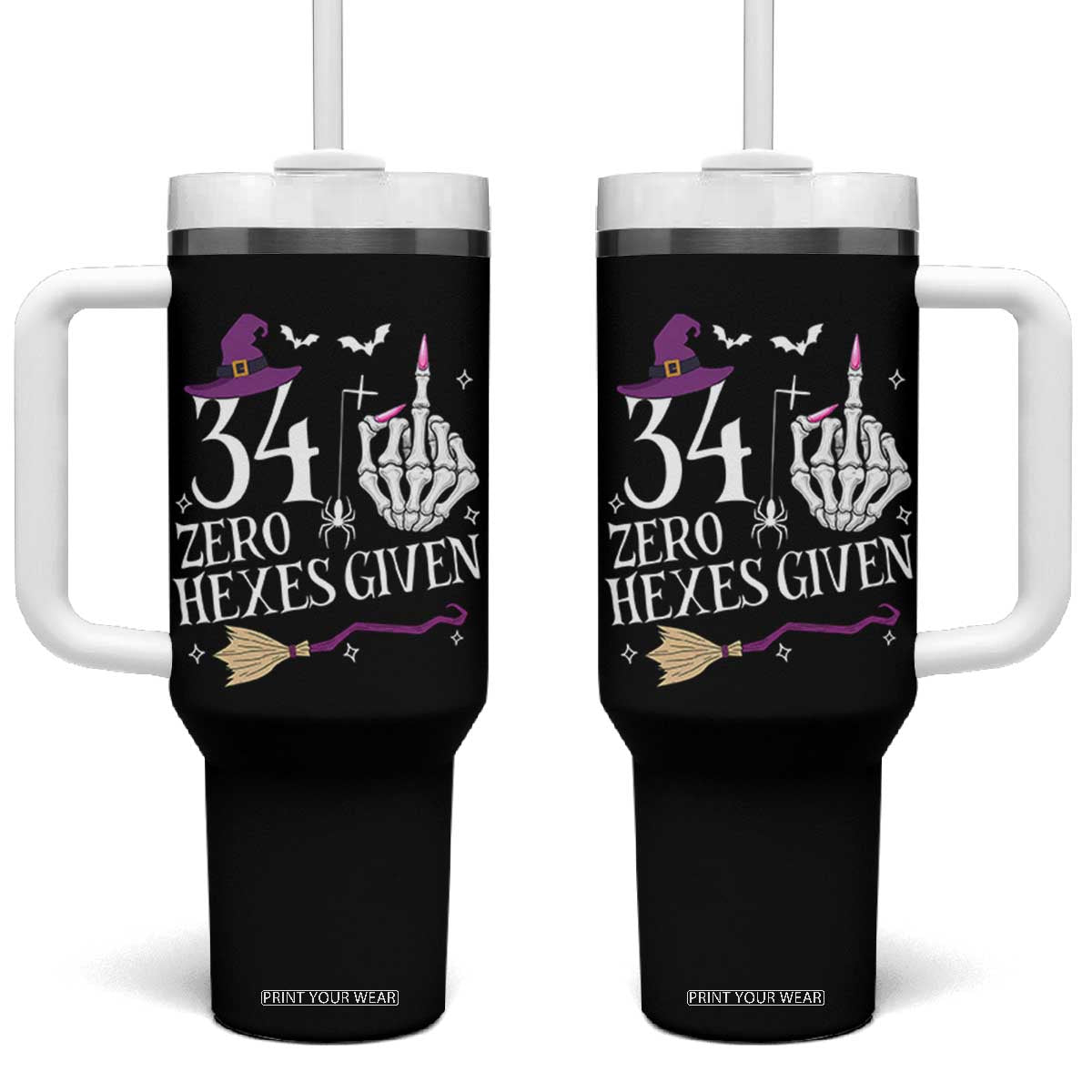 35th Birthday Halloween Tumbler With Handle 34 Plus Middle Finger Zero Hexes Given Gift For Women TS14 One Size: 40 oz Black Print Your Wear