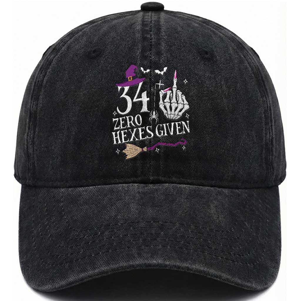 35th Birthday Halloween Washed Cotton Baseball Cap 34 Plus Middle Finger Zero Hexes Given Gift For Women TS14 Print Your Wear