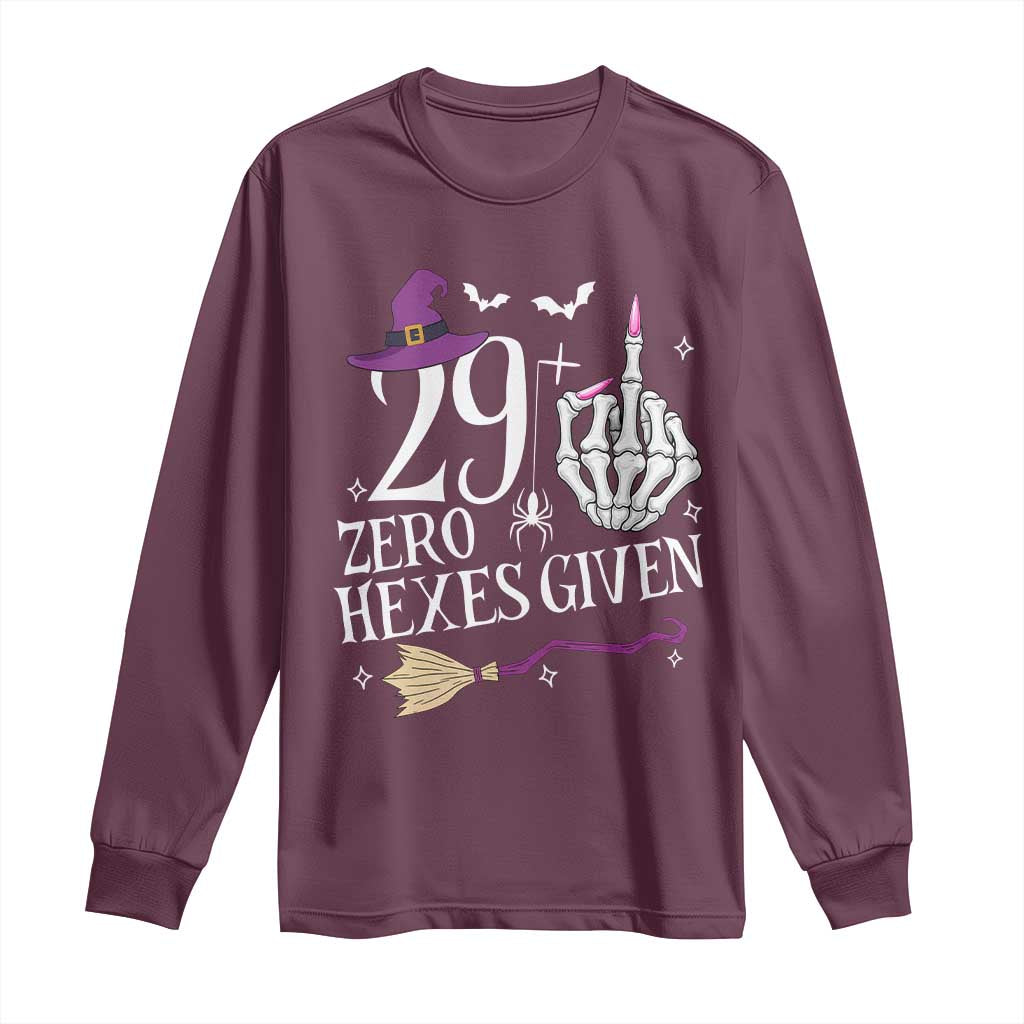 30th Birthday Halloween Long Sleeve Shirt 29 Plus Middle Finger Zero Hexes Given Gift For Women TS14 Maroon Print Your Wear