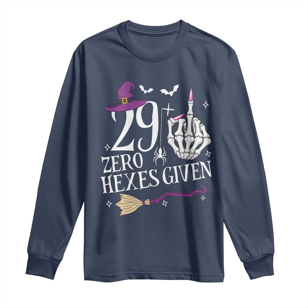 30th Birthday Halloween Long Sleeve Shirt 29 Plus Middle Finger Zero Hexes Given Gift For Women TS14 Navy Print Your Wear