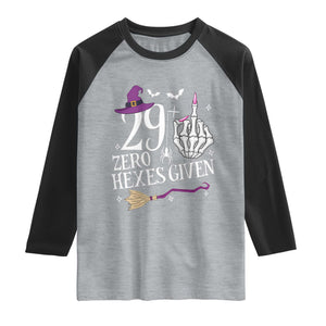 30th Birthday Halloween Raglan Shirt 29 Plus Middle Finger Zero Hexes Given Gift For Women TS14 Heather Gray Black Print Your Wear