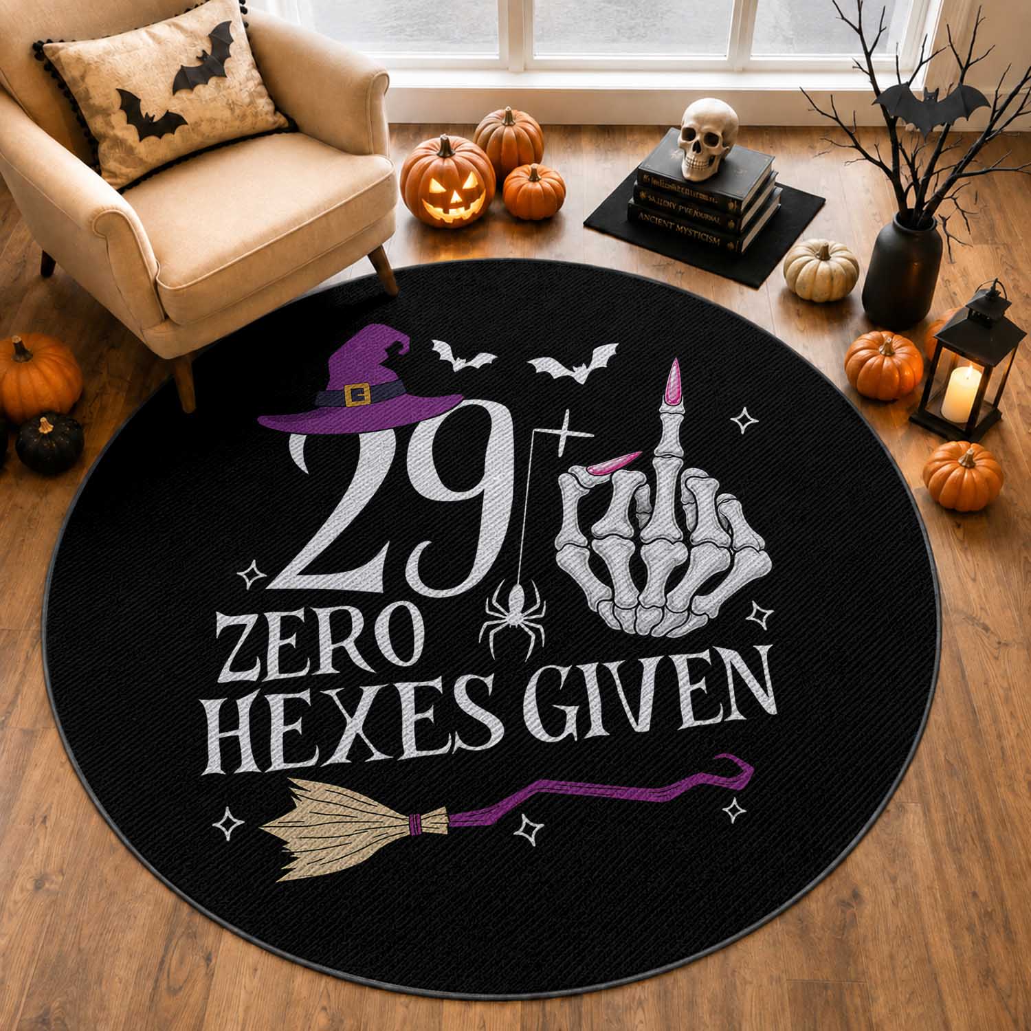 30th Birthday Halloween Round Rug 29 Plus Middle Finger Zero Hexes Given Gift For Women