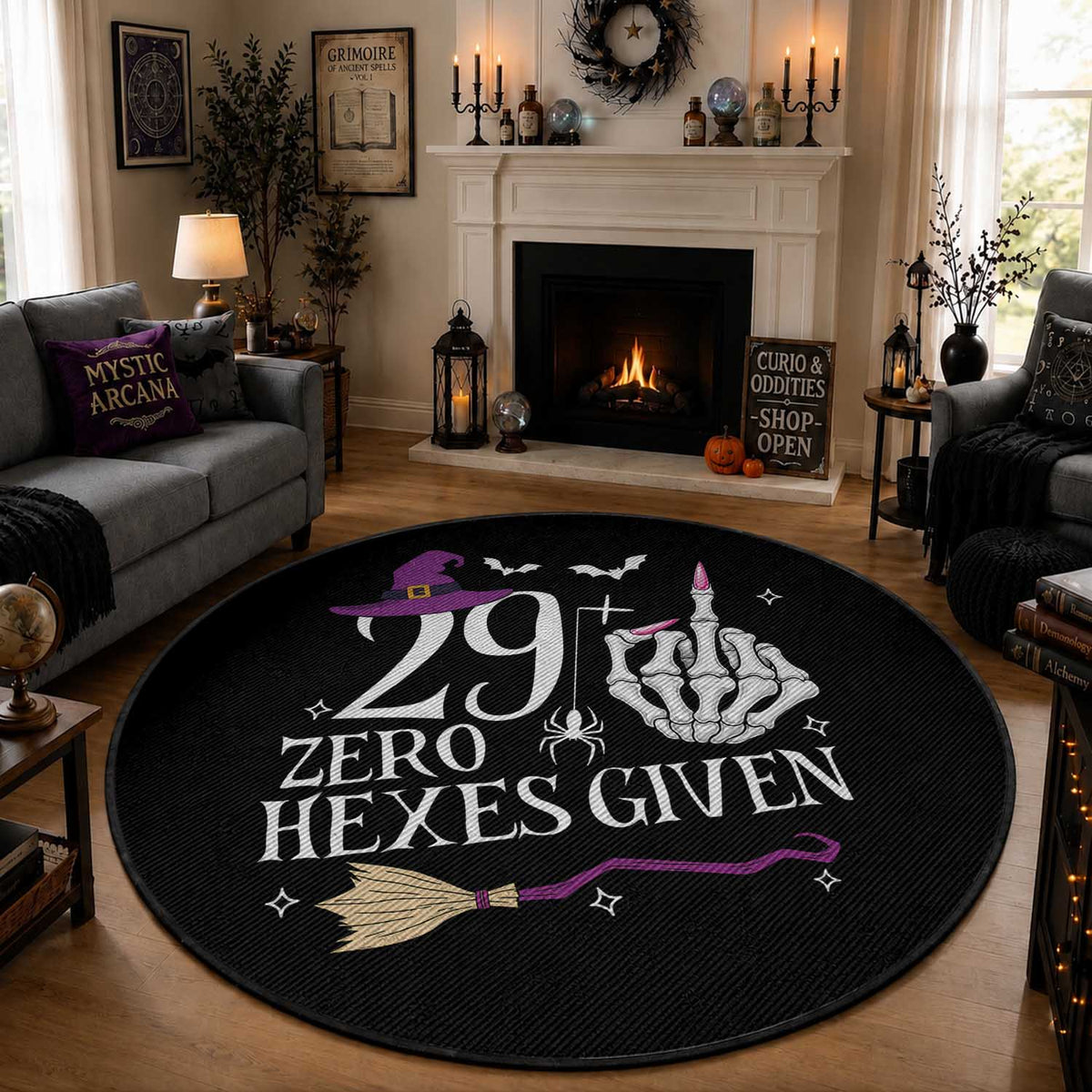 30th Birthday Halloween Round Rug 29 Plus Middle Finger Zero Hexes Given Gift For Women