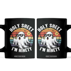 90th Birthday Halloween Ghost Coffee Mug Holy Sheet I'm Ninety TS14 Black Print Your Wear