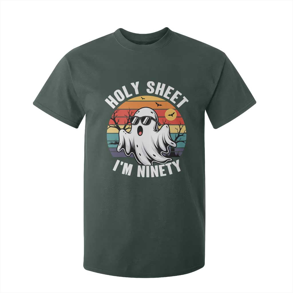 90th Birthday Halloween Ghost T Shirt For Kid Holy Sheet I'm Ninety TS14 Dark Forest Green Print Your Wear