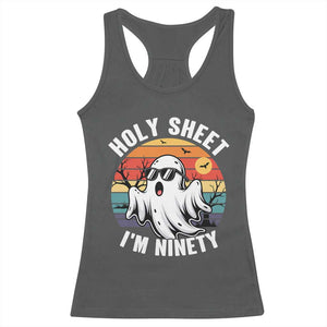 90th Birthday Halloween Ghost Racerback Tank Top Holy Sheet I'm Ninety TS14 Dark Heather Print Your Wear