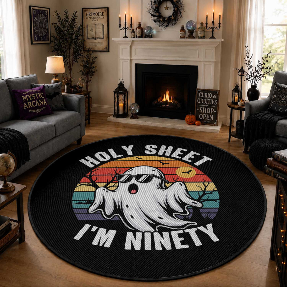 90th Birthday Halloween Ghost Round Rug Holy Sheet I'm Ninety