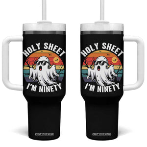 90th Birthday Halloween Ghost Tumbler With Handle Holy Sheet I'm Ninety TS14 One Size: 40 oz Black Print Your Wear