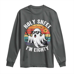 80th Birthday Halloween Ghost Long Sleeve Shirt Holy Sheet I'm Eighty TS14 Dark Heather Print Your Wear