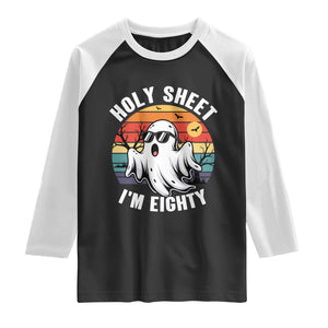 80th Birthday Halloween Ghost Raglan Shirt Holy Sheet I'm Eighty TS14 Black White Print Your Wear