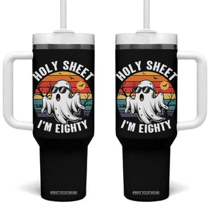 80th Birthday Halloween Ghost Tumbler With Handle Holy Sheet I'm Eighty TS14 One Size: 40 oz Black Print Your Wear