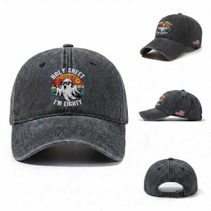 80th Birthday Halloween Ghost Washed Cotton Baseball Cap Holy Sheet I'm Eighty TS14 Washed Cap Universal Fit Dark Gray Print Your Wear