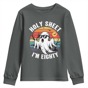 80th Birthday Halloween Ghost Youth Sweatshirt Holy Sheet I'm Eighty TS14 Dark Heather Print Your Wear